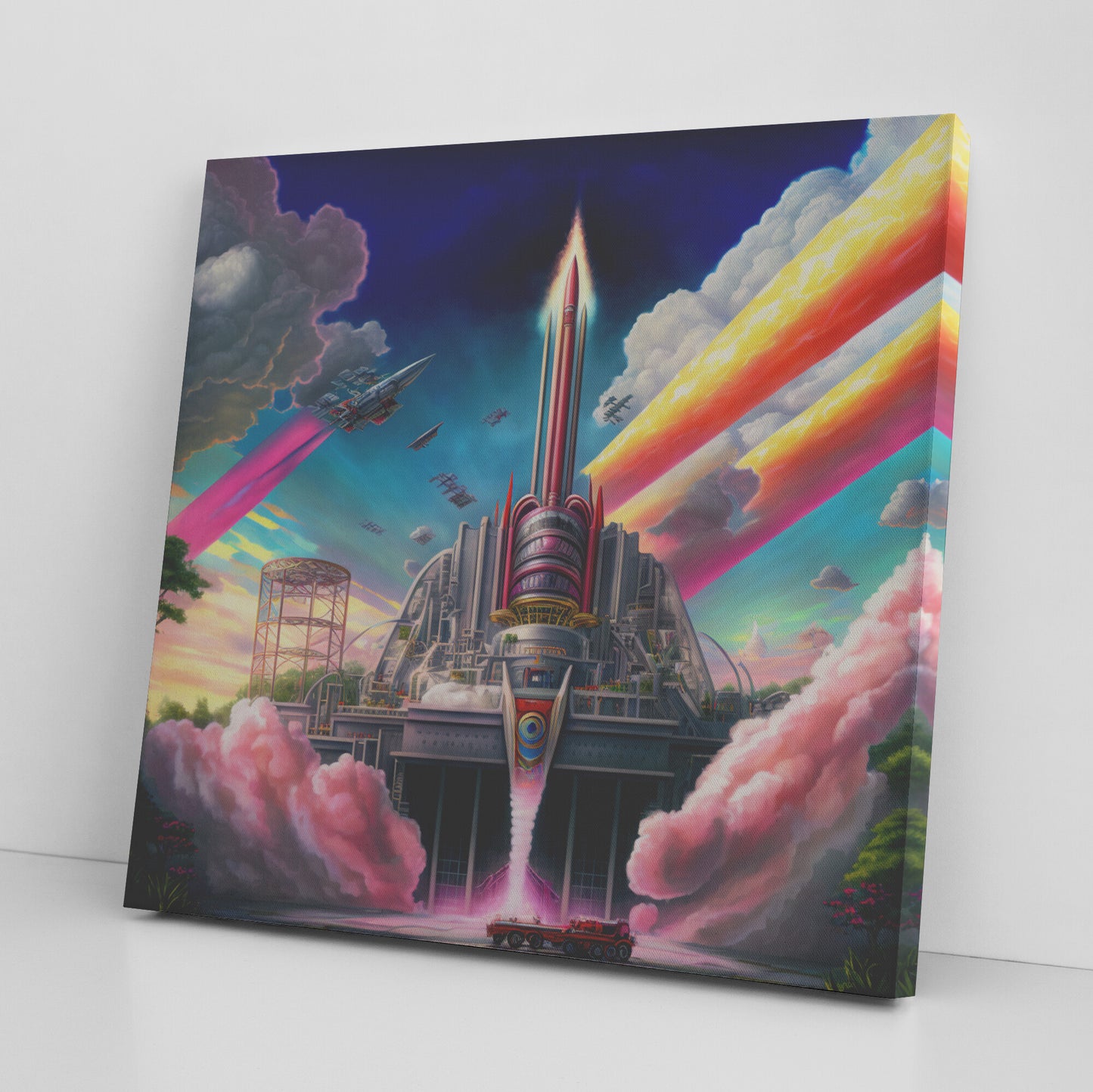 Retro Futuristic Synthwave Rocket Concept Art, Midjourney AI Painting