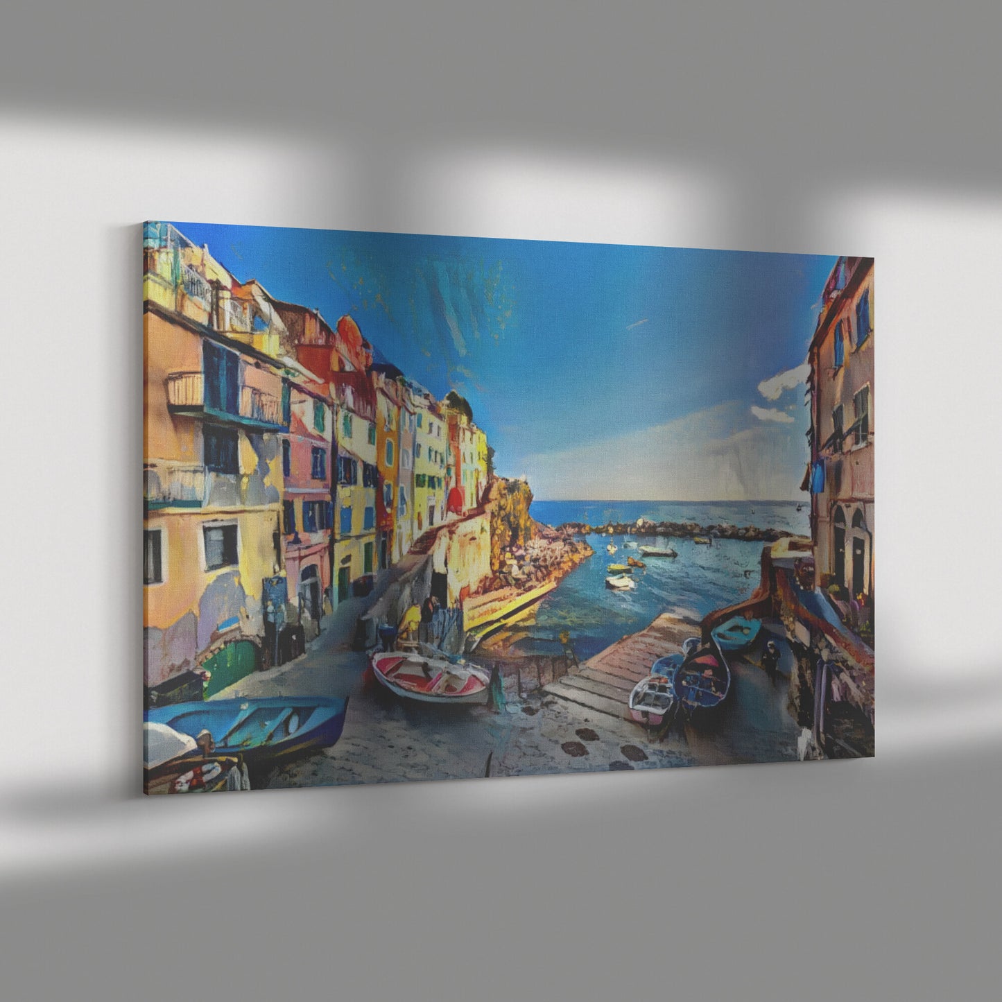Riomaggiore Harbor Print, Riomaggiore Oil Painting, AI Art