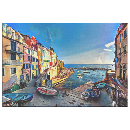 Riomaggiore Harbor Print, Riomaggiore Oil Painting, AI Art