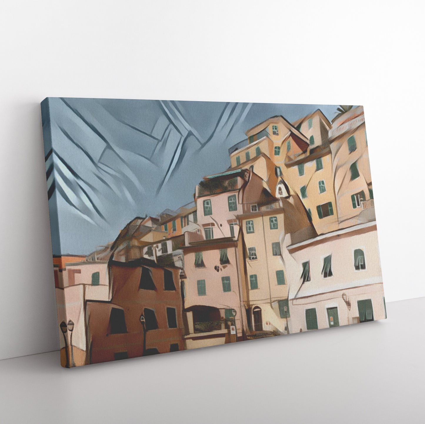 Riomaggiore Pastel Canvas, Cinque Terre Houses, AI Art