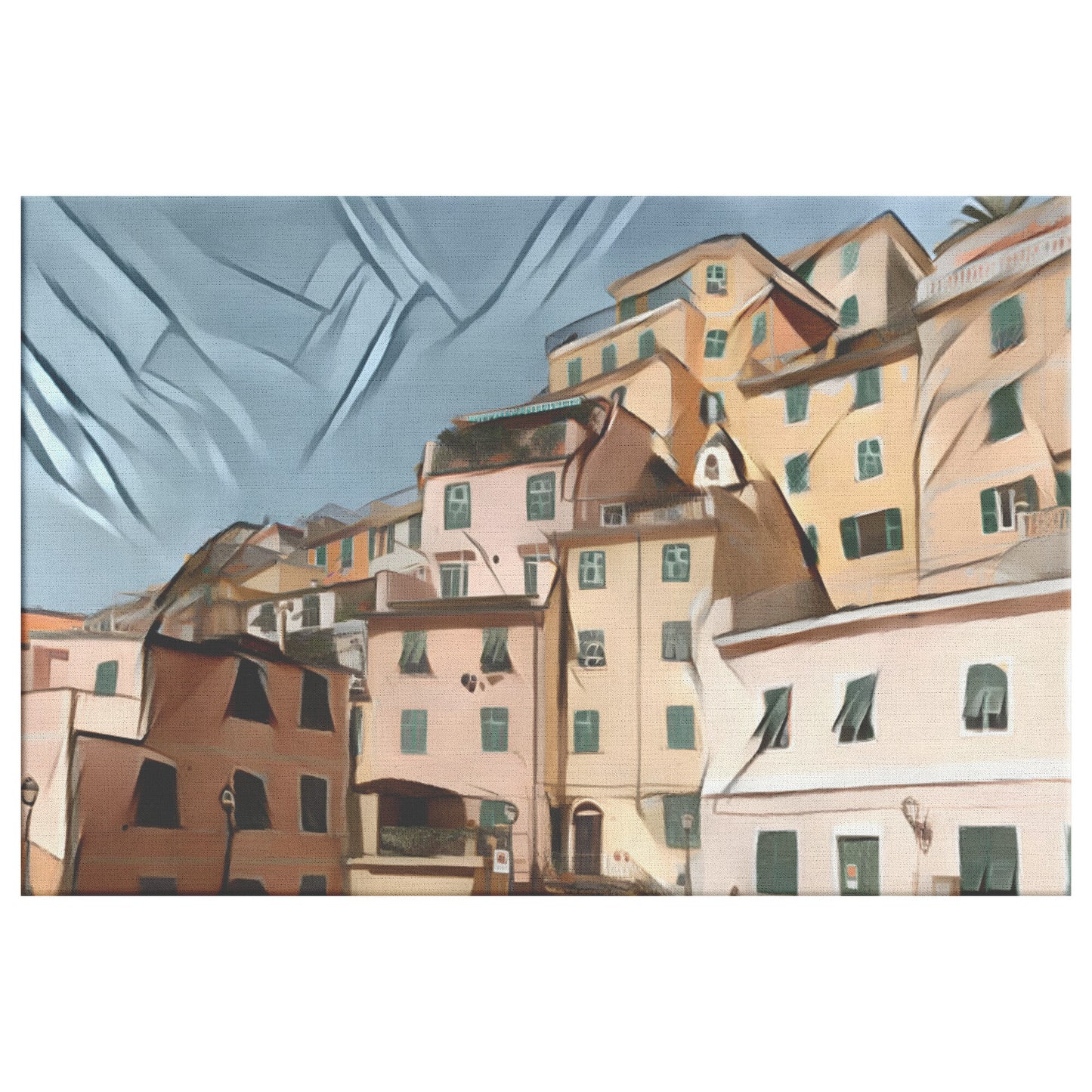 Riomaggiore Pastel Canvas, Cinque Terre Houses, AI Art