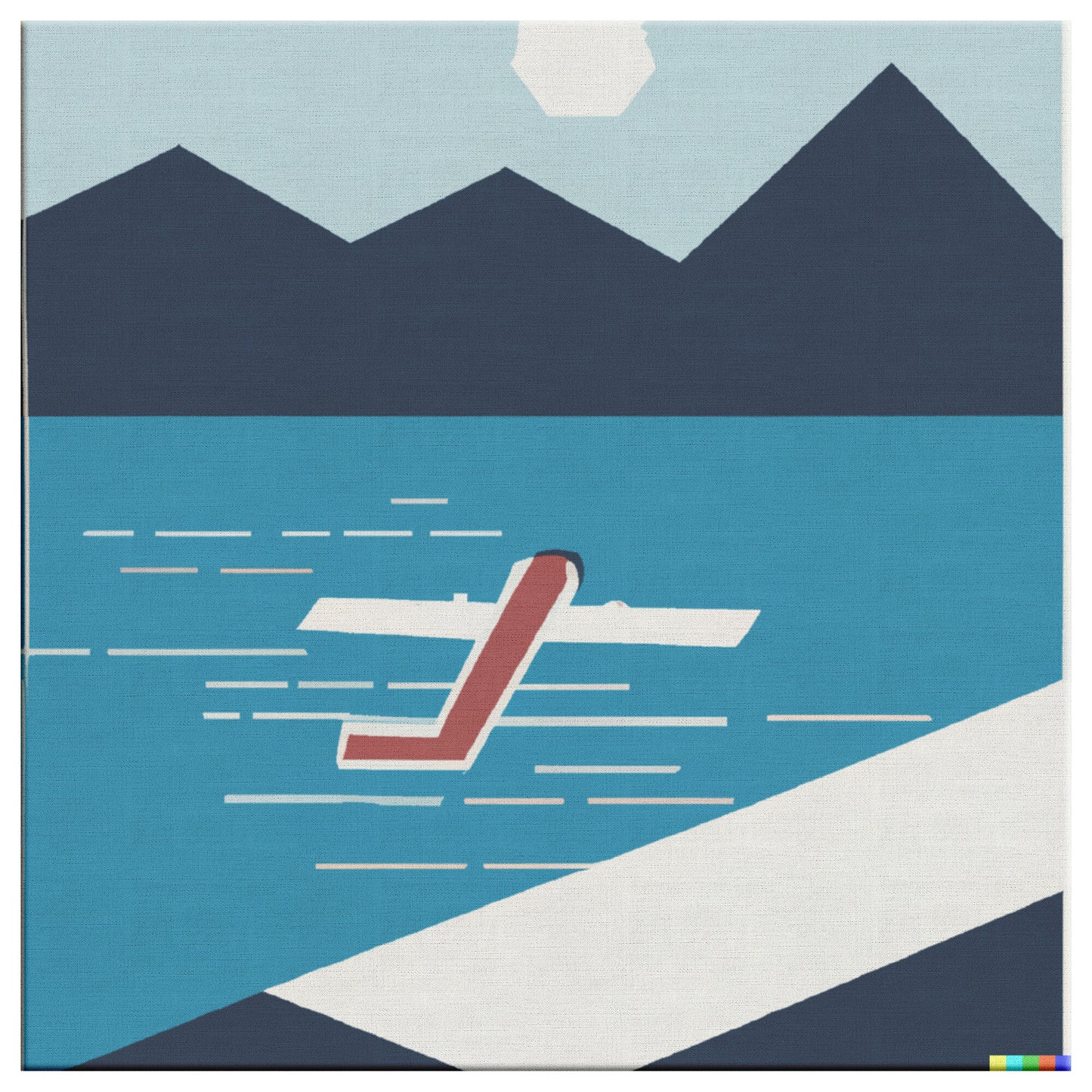 Scandi Abstract Wall Art, NFT Backed, Print of a Seaplane Landing on a Mountain Lake