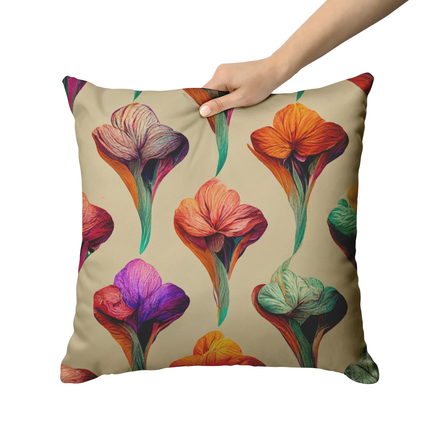 Scandi Floral Throw Pillow, Colorful Floral Throw Pillow