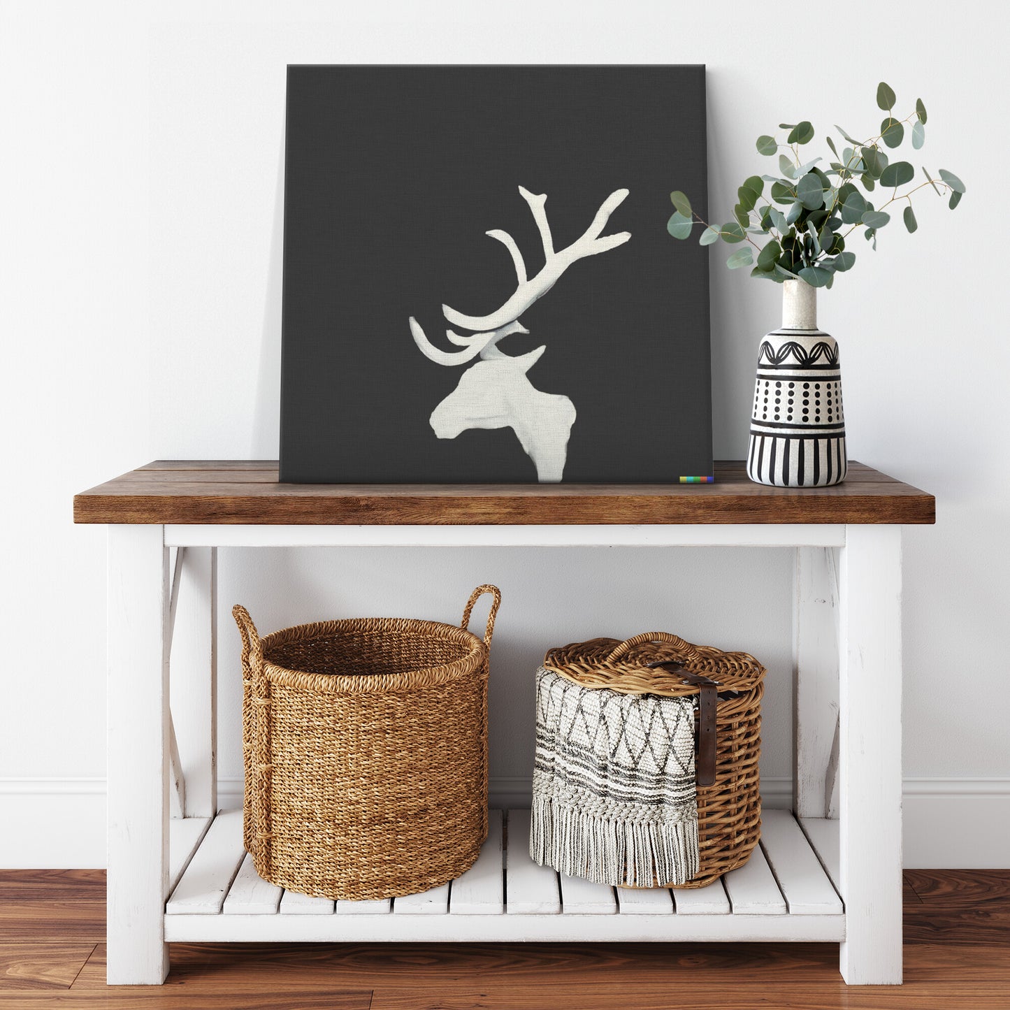 Silhouettes Series: Japandi Black and White Antlers Painting