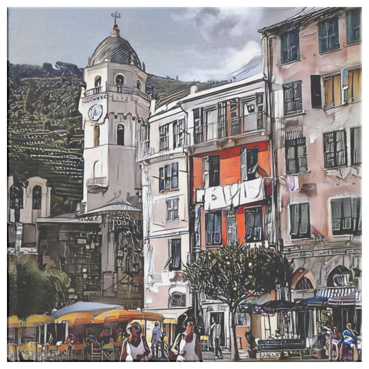 Town of Vernazza Painting, Cinque Terre Streets, AI Art
