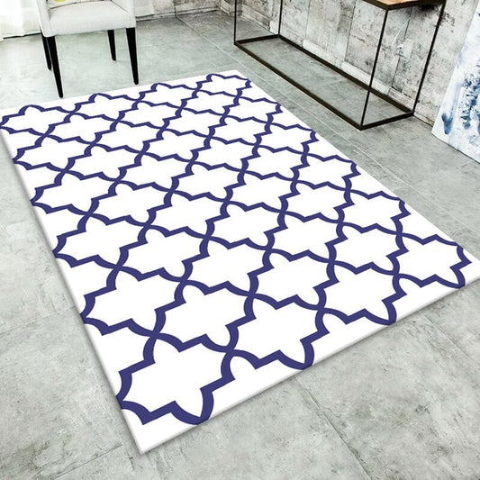 Blue and White Moroccan Quatrefoil Rug