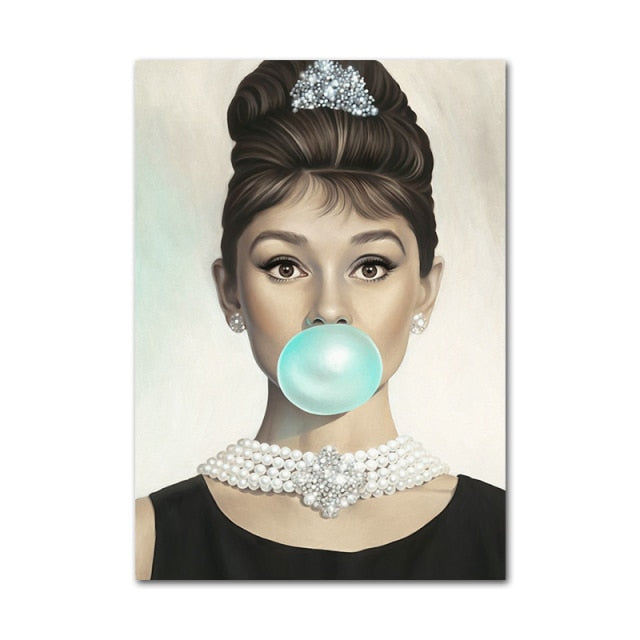Audrey Hepburn Chewing Bubble Gum Pop Art Posters
