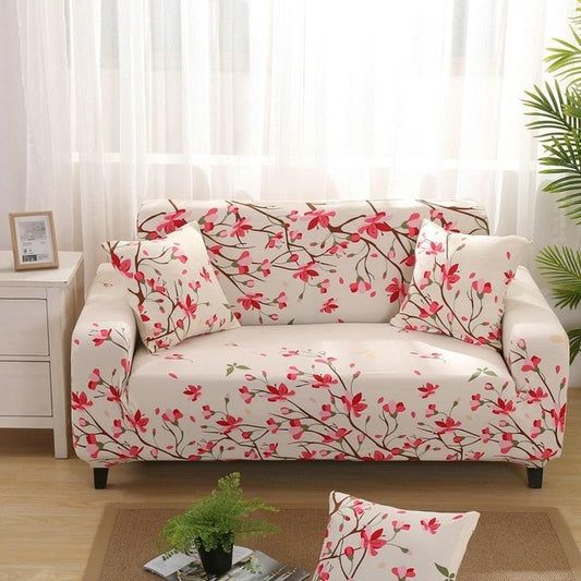 Red and Cream Floral Couch Cover
